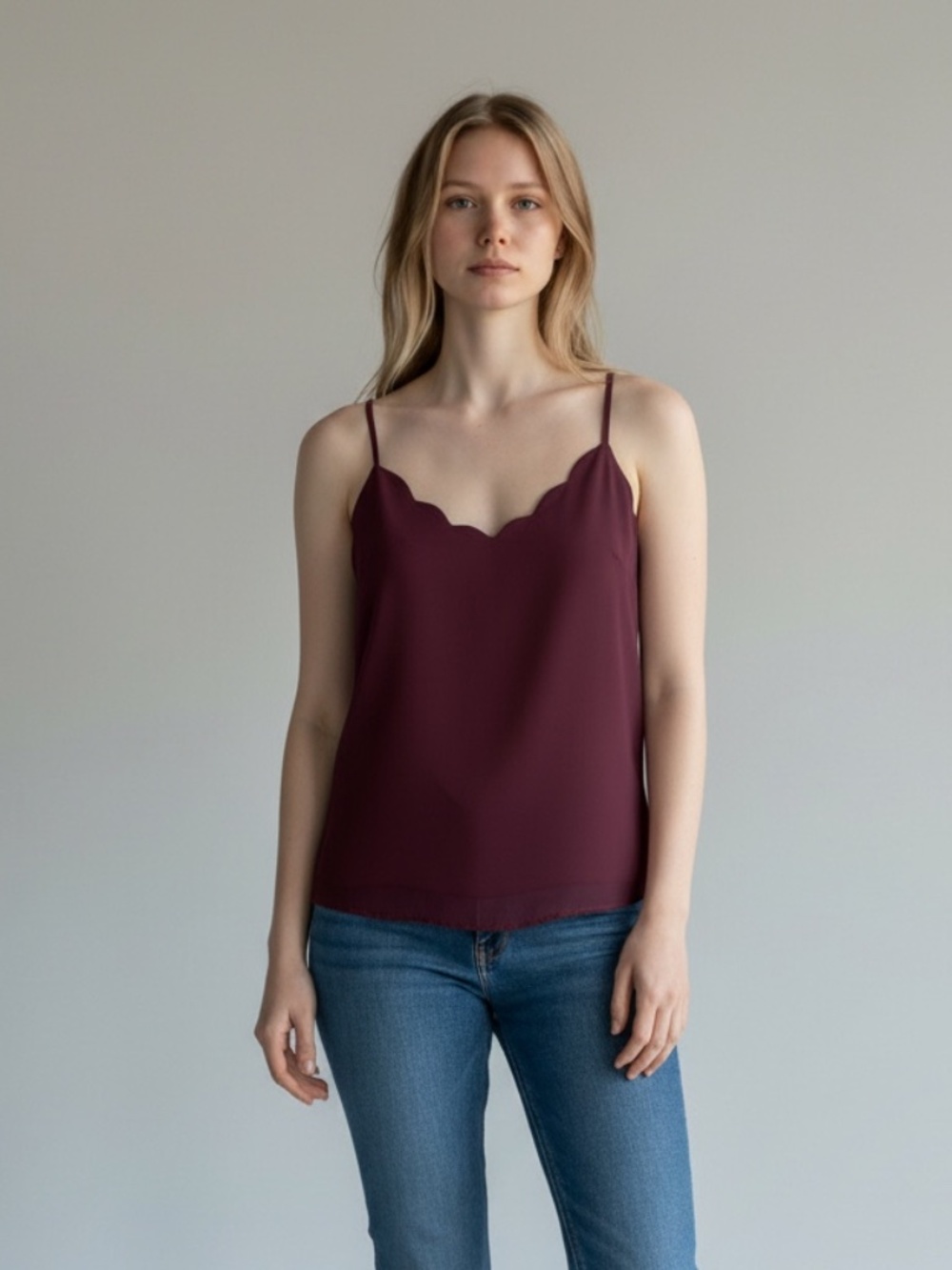 Papermoon Scalloped Neckline Camisole Top Deep Purple Burgundy Size Medium
